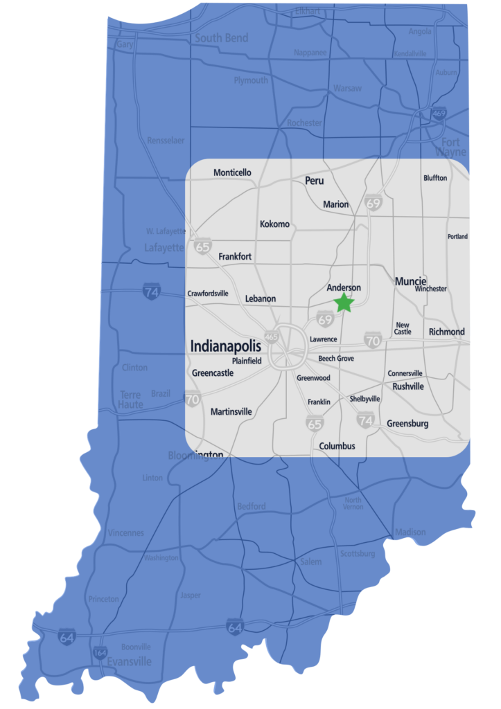 Service area map for central Indiana